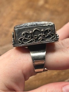 German Silver Square Dendritic Agate Ring
