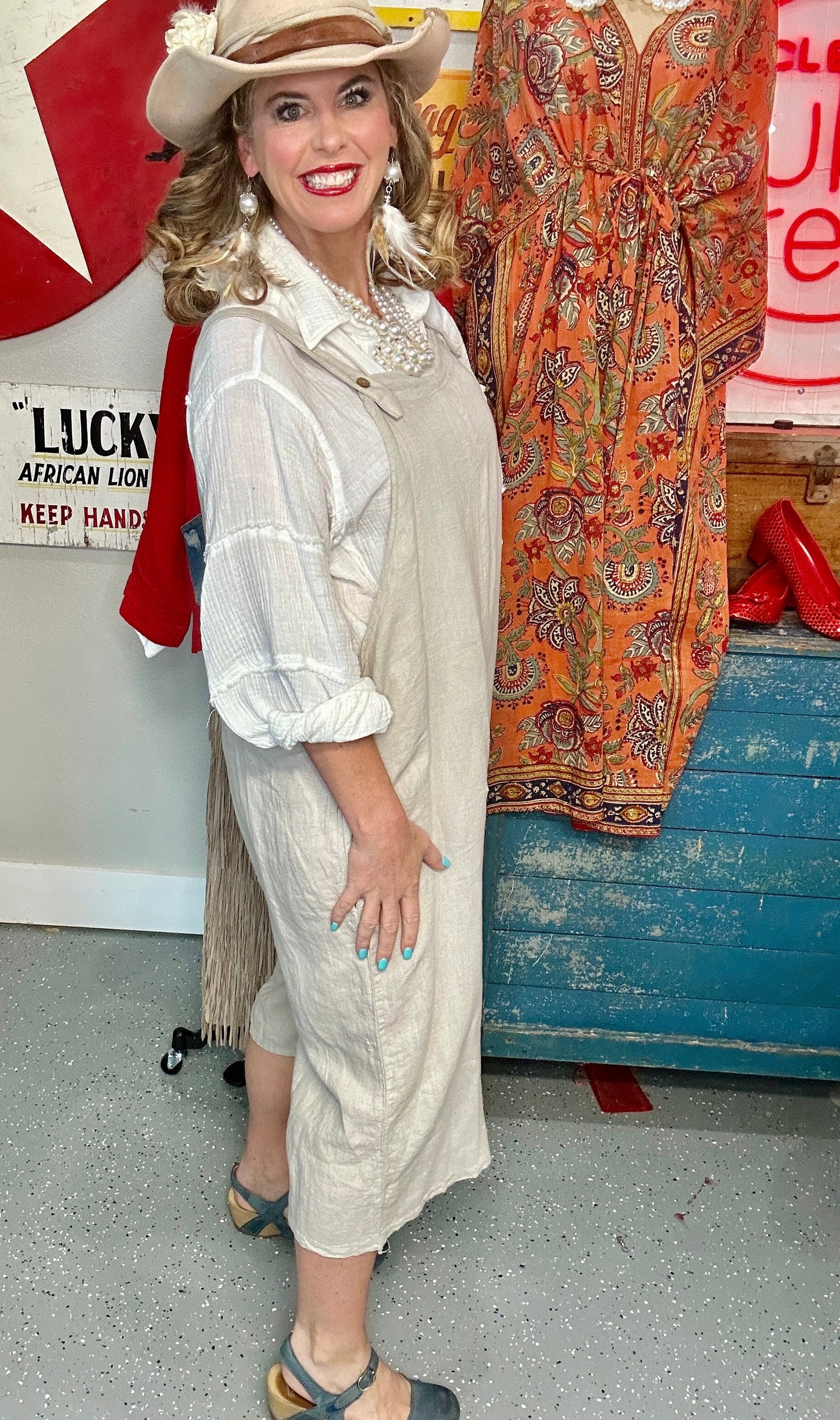 Adjustable Linen Overalls (Taupe)