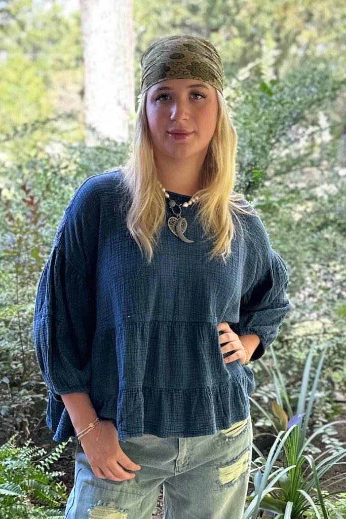 Jaded Gypsy- On The Rise Top (Vintage Navy)
