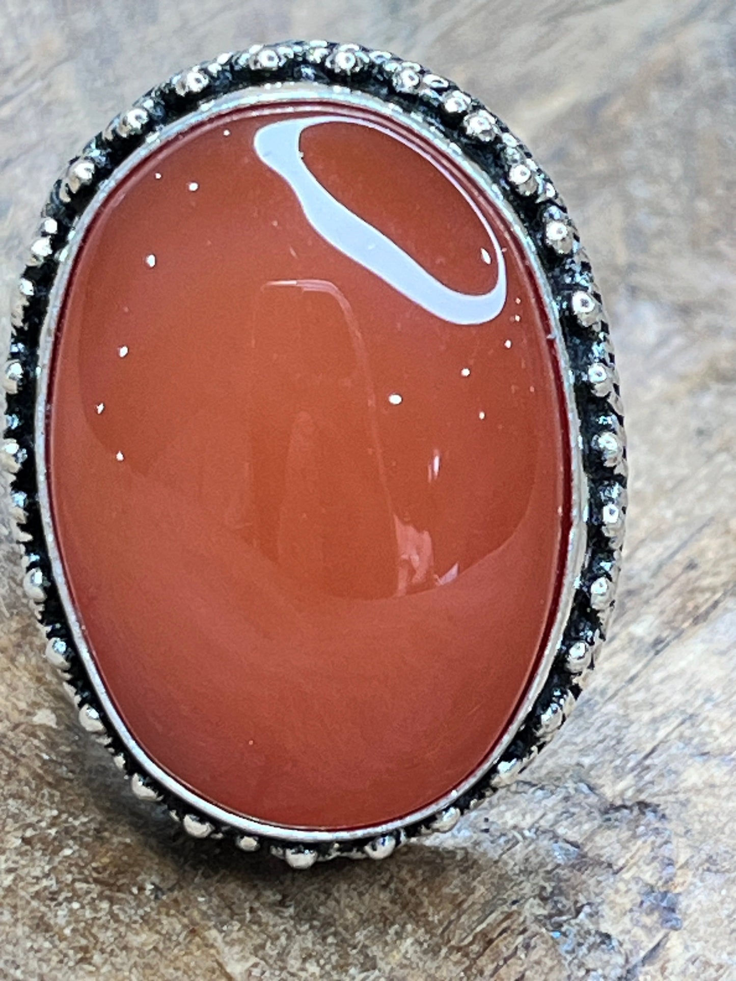 Red Onyx Medium Sized Ring German Silver Beaded Edging