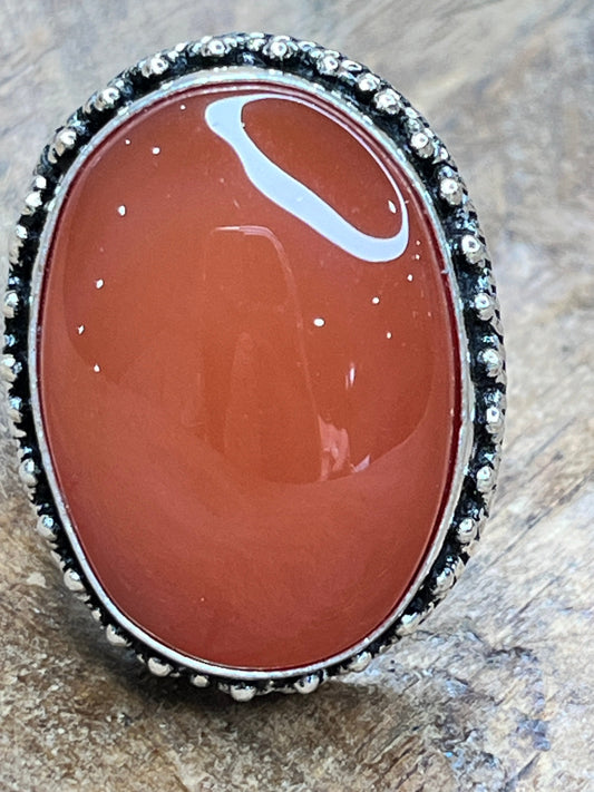 Red Onyx Medium Sized Ring German Silver Beaded Edging
