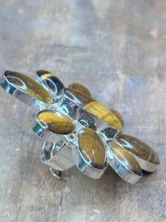 German Silver Tigers Eye Cluster Ring