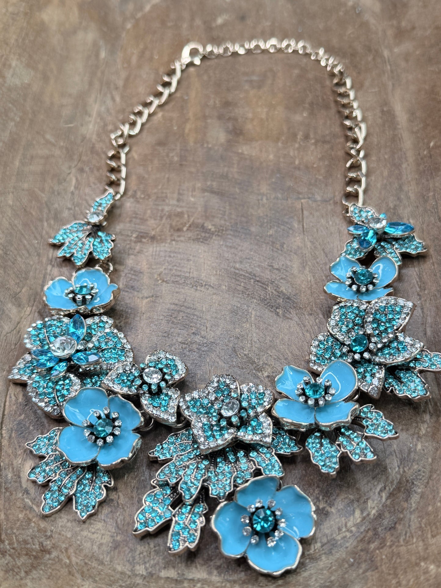 Blue Crystal Flower Statement Necklace
