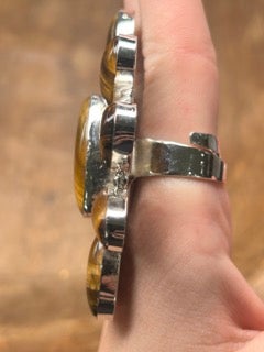 German Silver Tigers Eye Cluster Ring