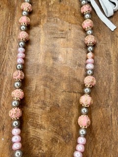 Rare Bird- Circular Pink Quartz and Pearls Necklace