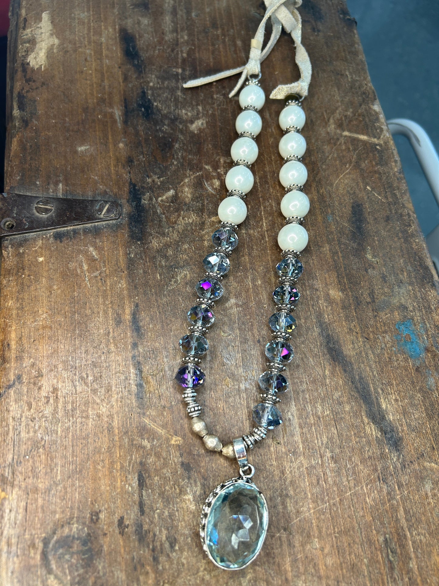 Rare Bird- Oval Blue Quartz, Crystal and Pearl Necklace (BLUE)