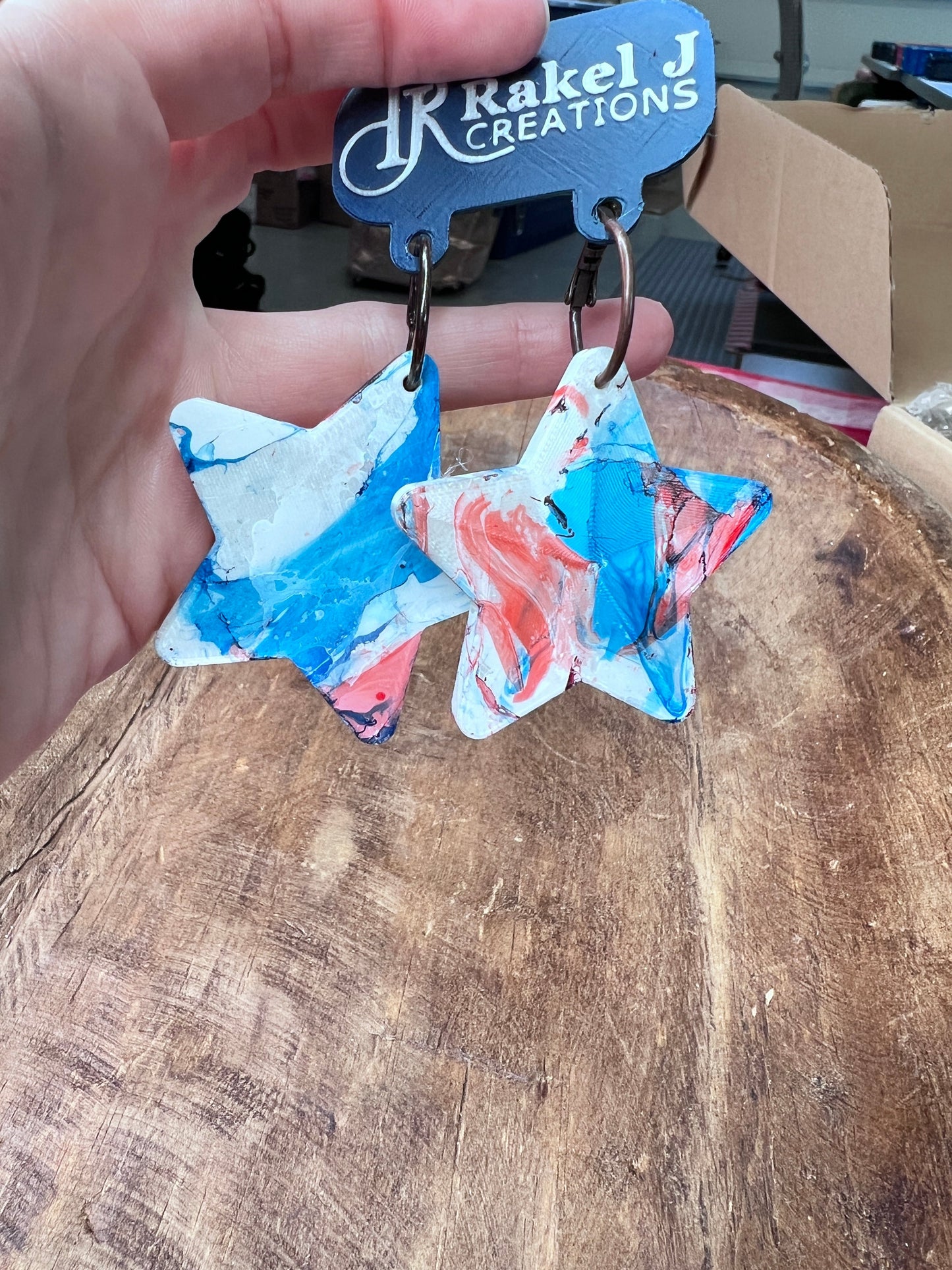 Rakel J Creations- Red, White, and Blue Star Earrings (LIGHT)