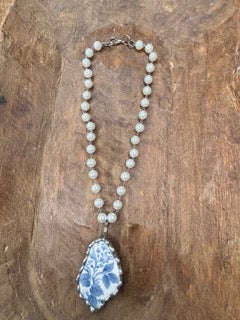 Soldered Porcelain Pendant Necklace (Blue and White) A
