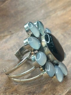 German Silver Clear Quartz and Onyx Cuff