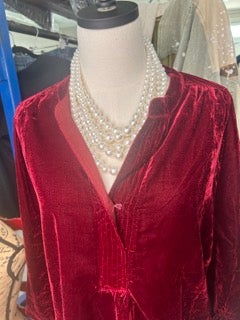 FINAL SALE Paper Lace- Long Sleeve Red Velvet Dress/Tunic (Wine)