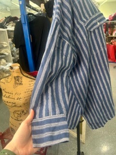Paper Lace- Striped Button Down Linen Shirt (Blue)