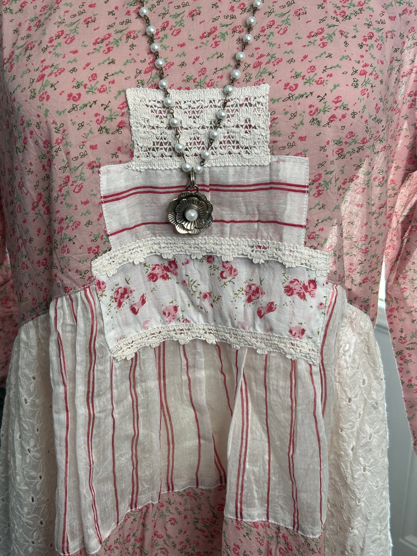 FINAL SALE Paper Lace- Multi-Printed Dress with Ruffle (Pink)