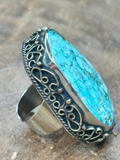 German Silver Unique Blue Turquoise Ring