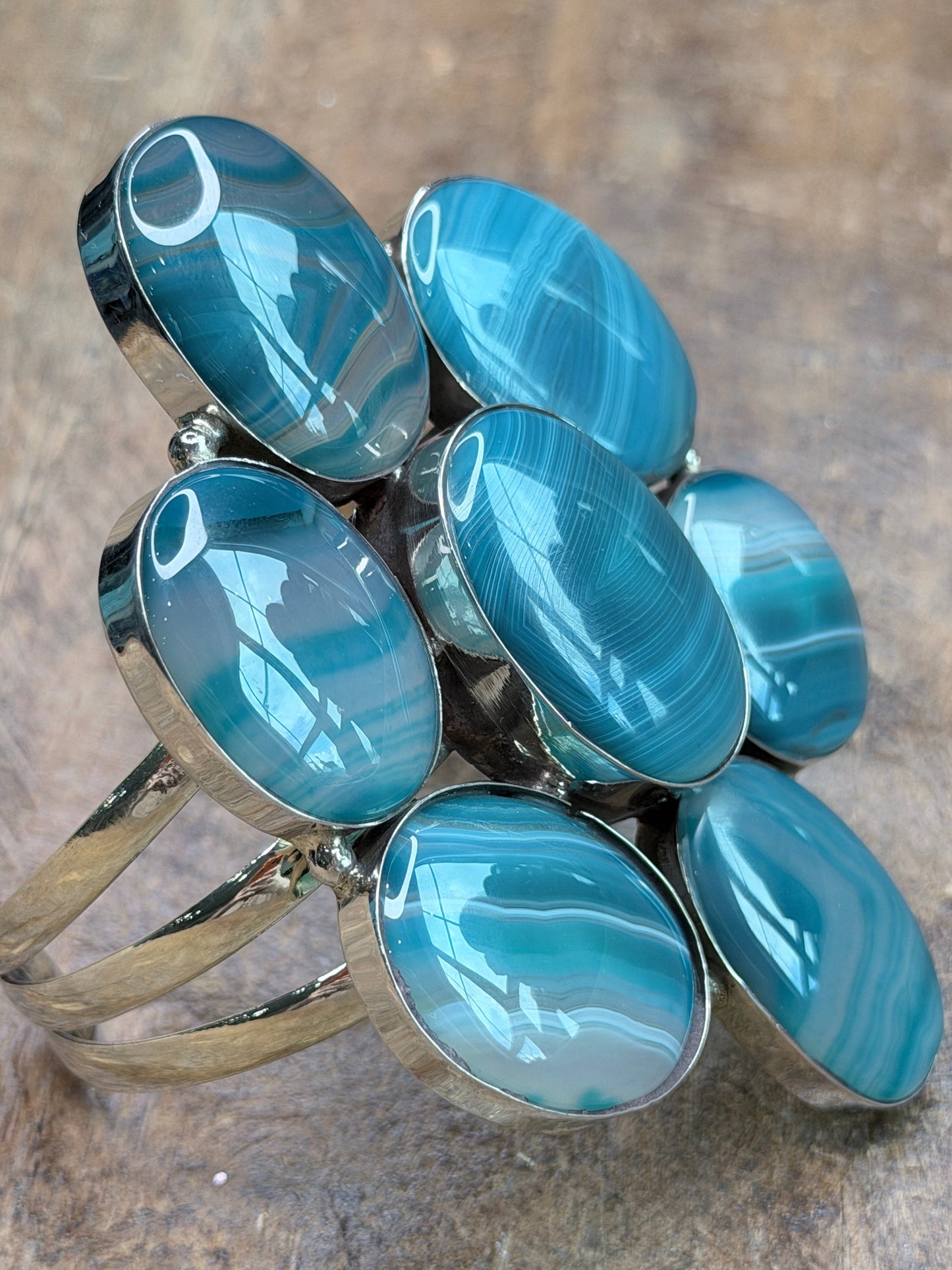 German Silver Blue Banded Agate Cuff