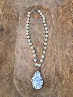 Soldered Porcelain Pendant Necklace (Blue and White) B