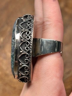 German Silver Blue Moss Agate Ring C