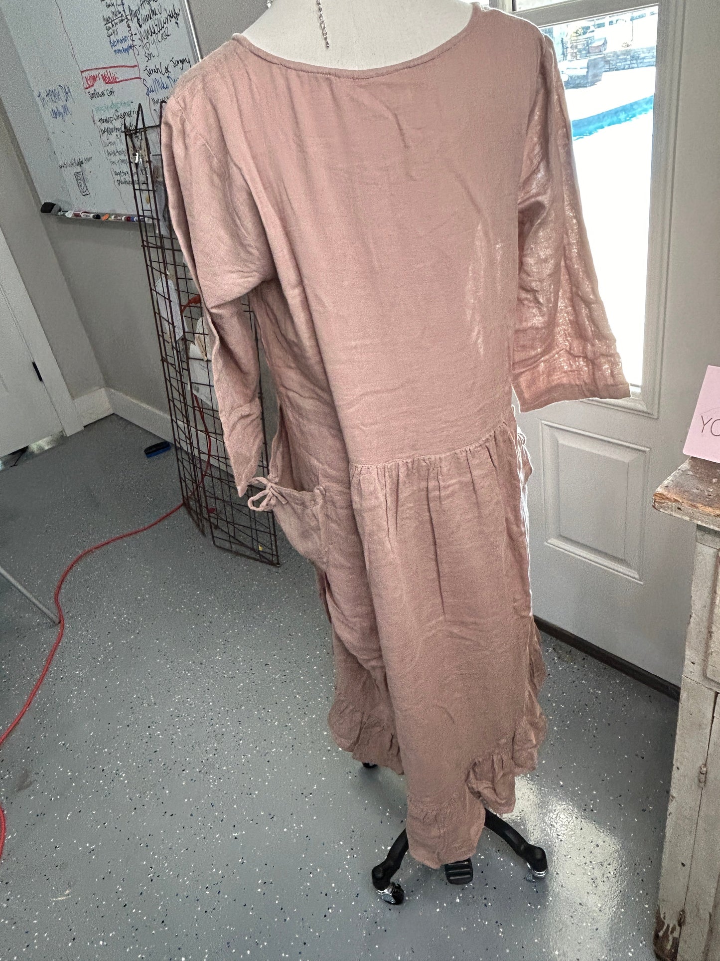 FINAL SALE Paper Lace- Vintage Dress with Bottom Ruffles (Pink)