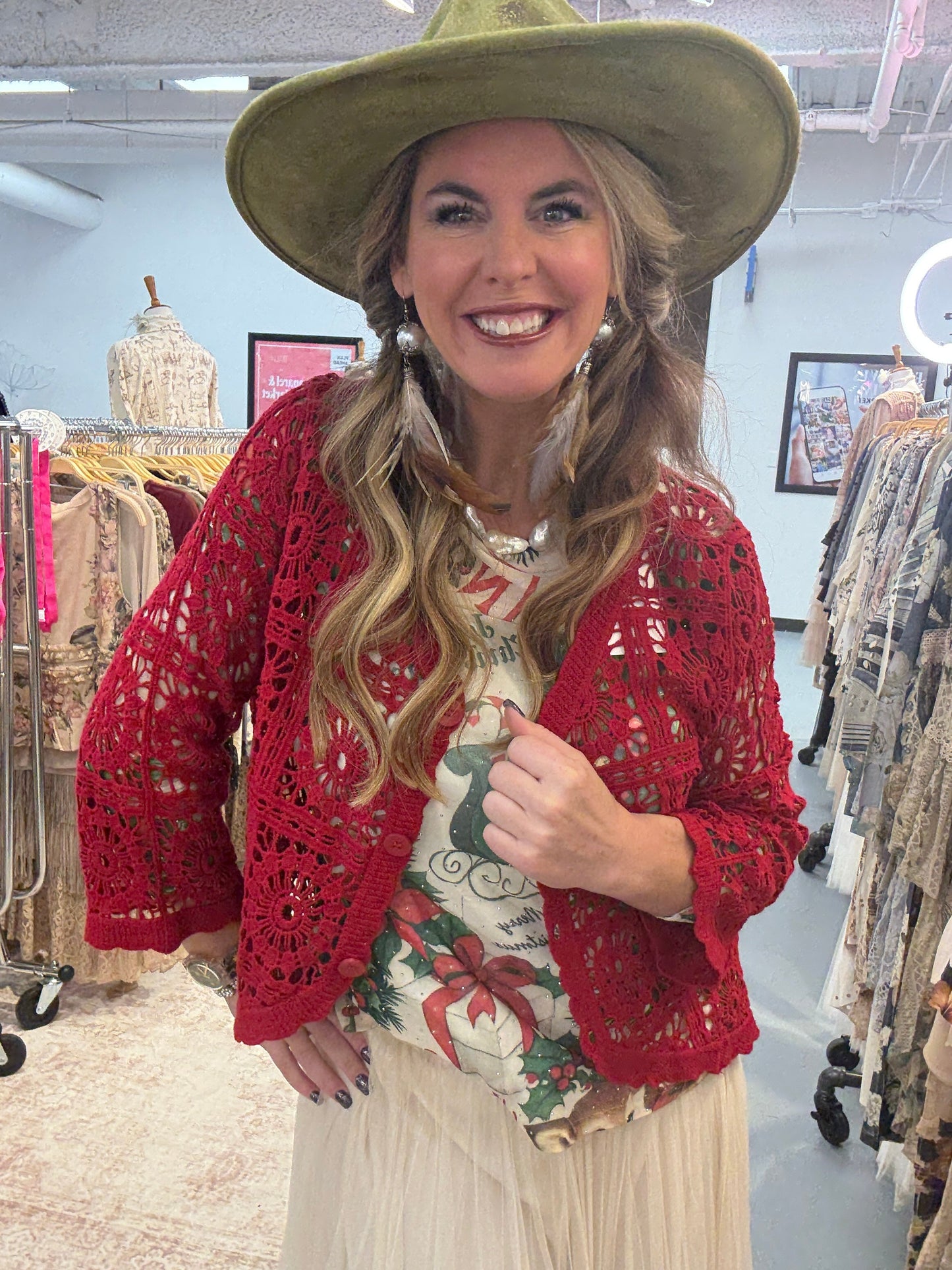 Origami- Cropped Crochet Jacket (Red) *Final Sale*