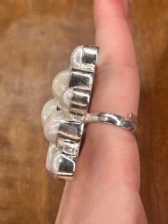 German Silver Snowflake Pearl Cluster Ring D