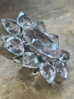 German Silver Pink Quartz Cluster Ring