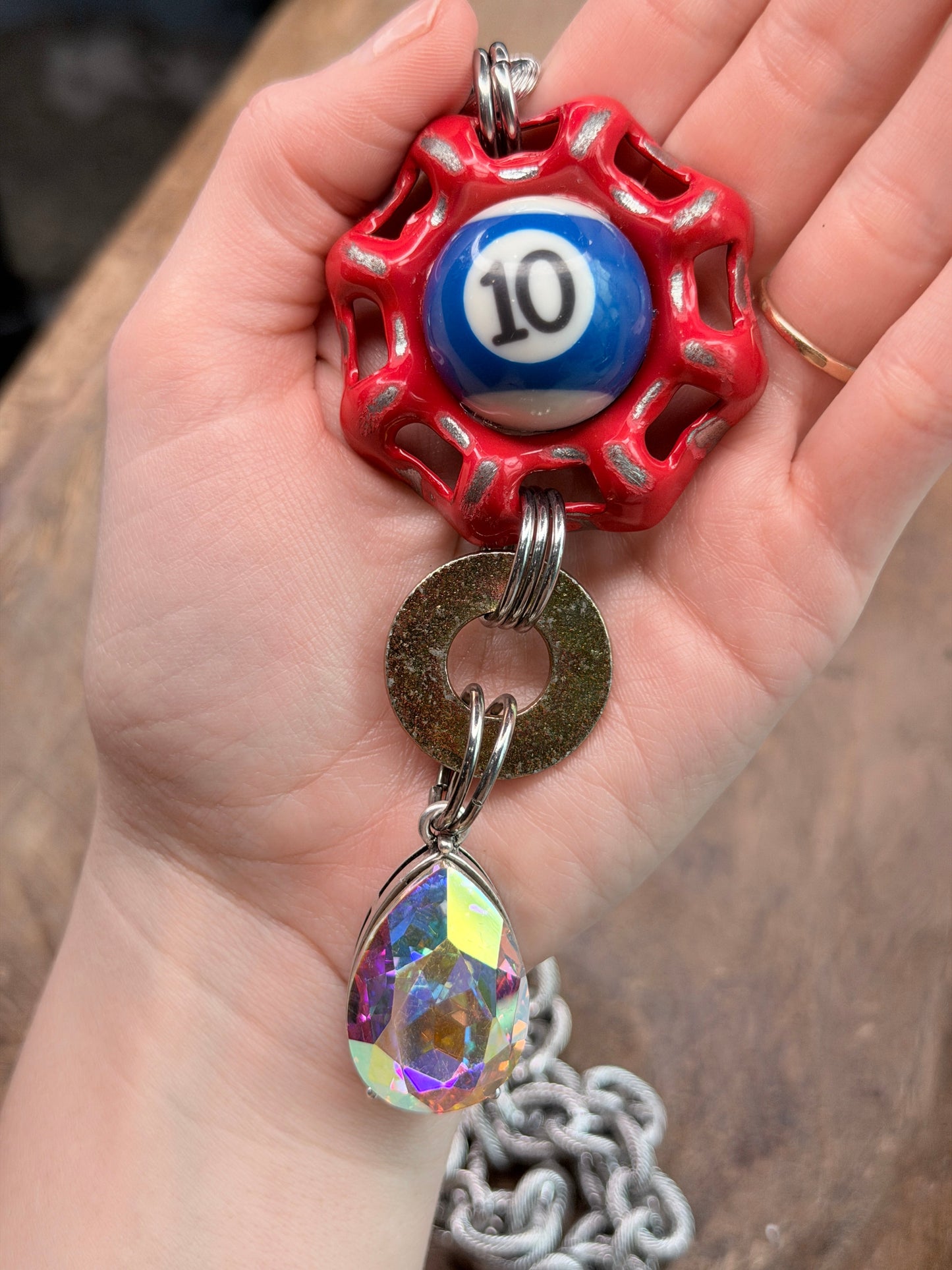 Vintage Metal Knob and Pool Ball Necklace