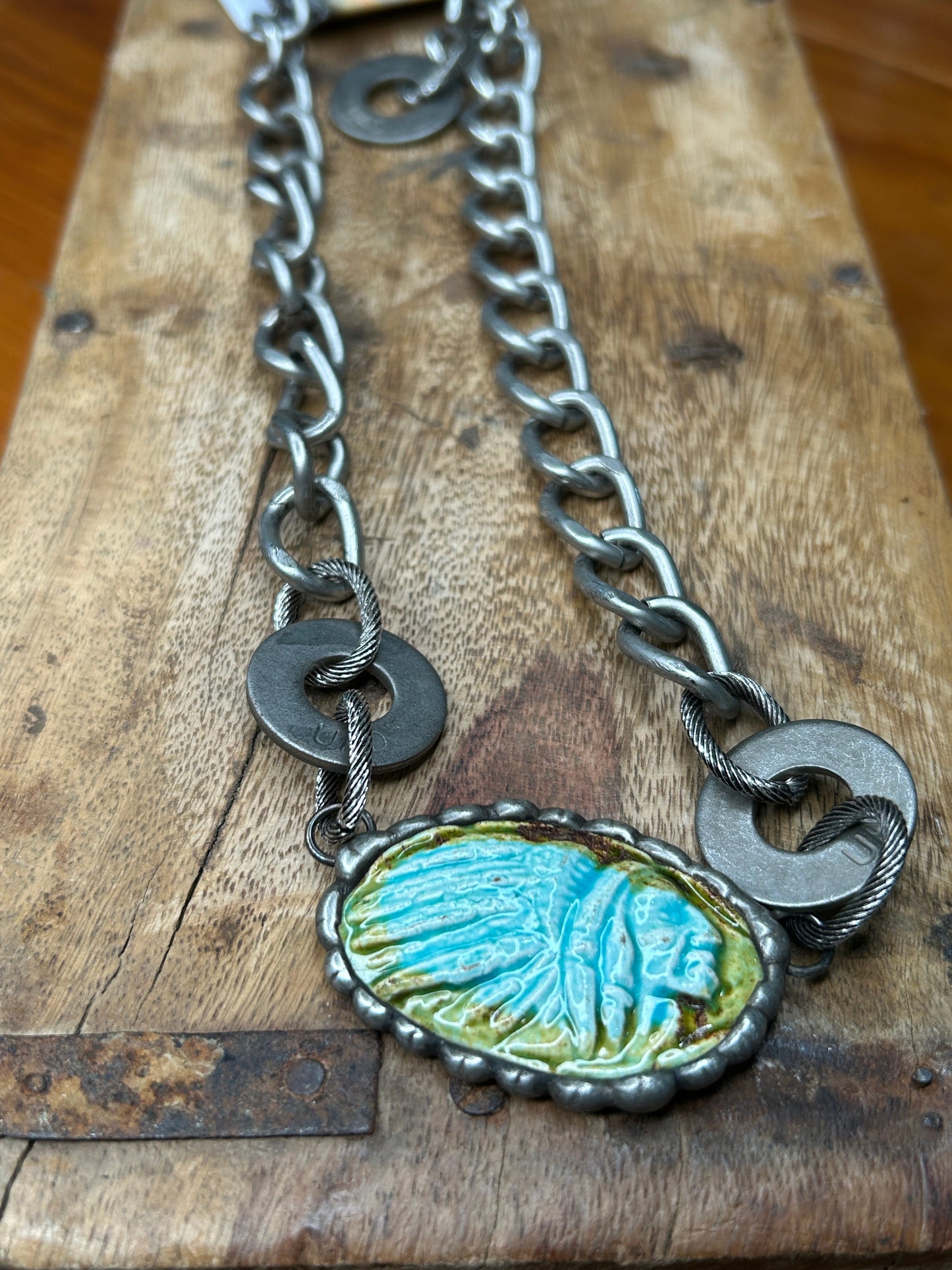 Art By Amy- Porcelain Chief Head  Necklace