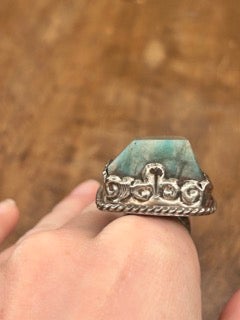 Tibetan Silver and Amazonite Ring C