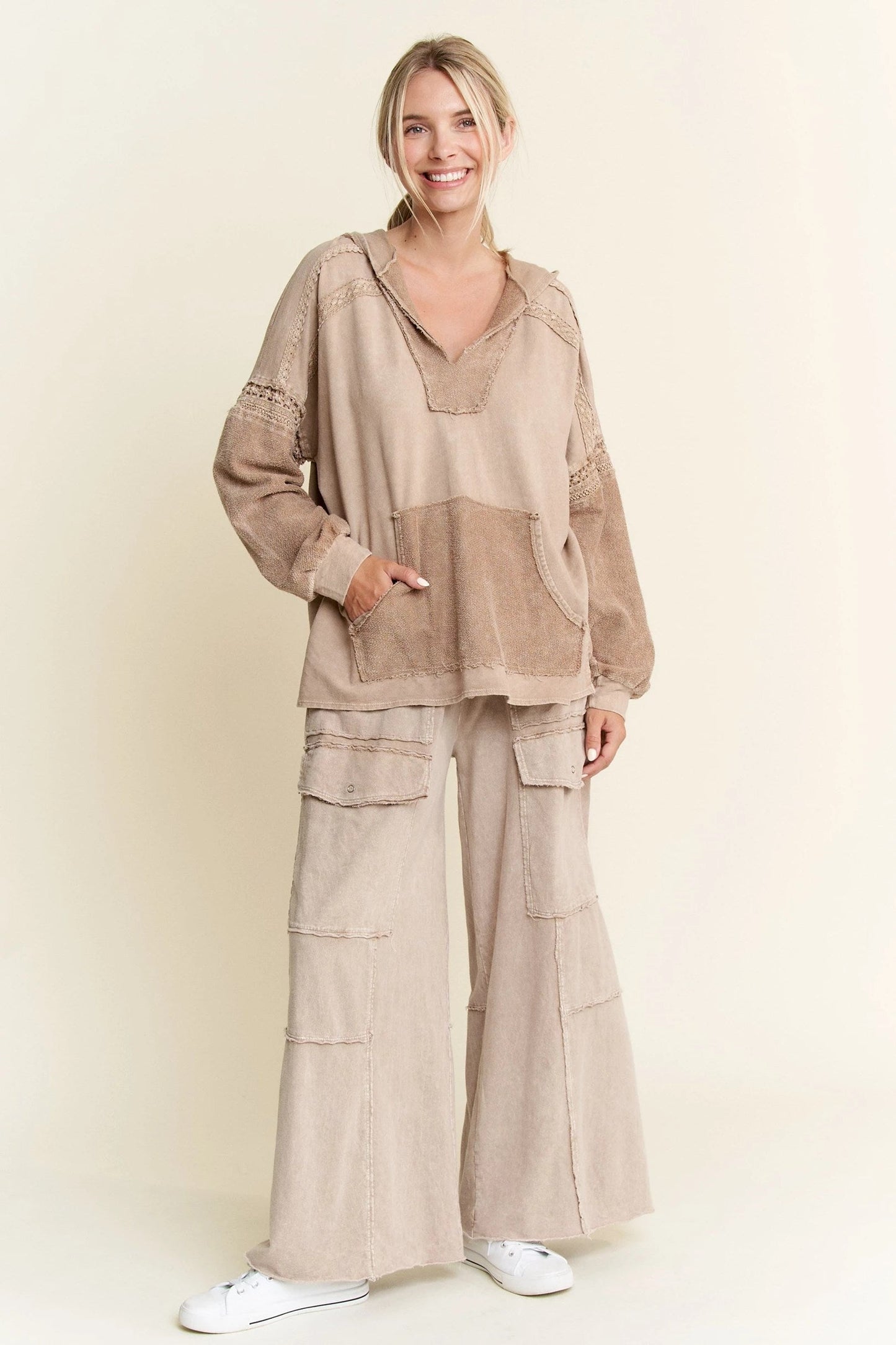 J. Her- Long Sleeve Mineral Wash Hoodie (Taupe)
