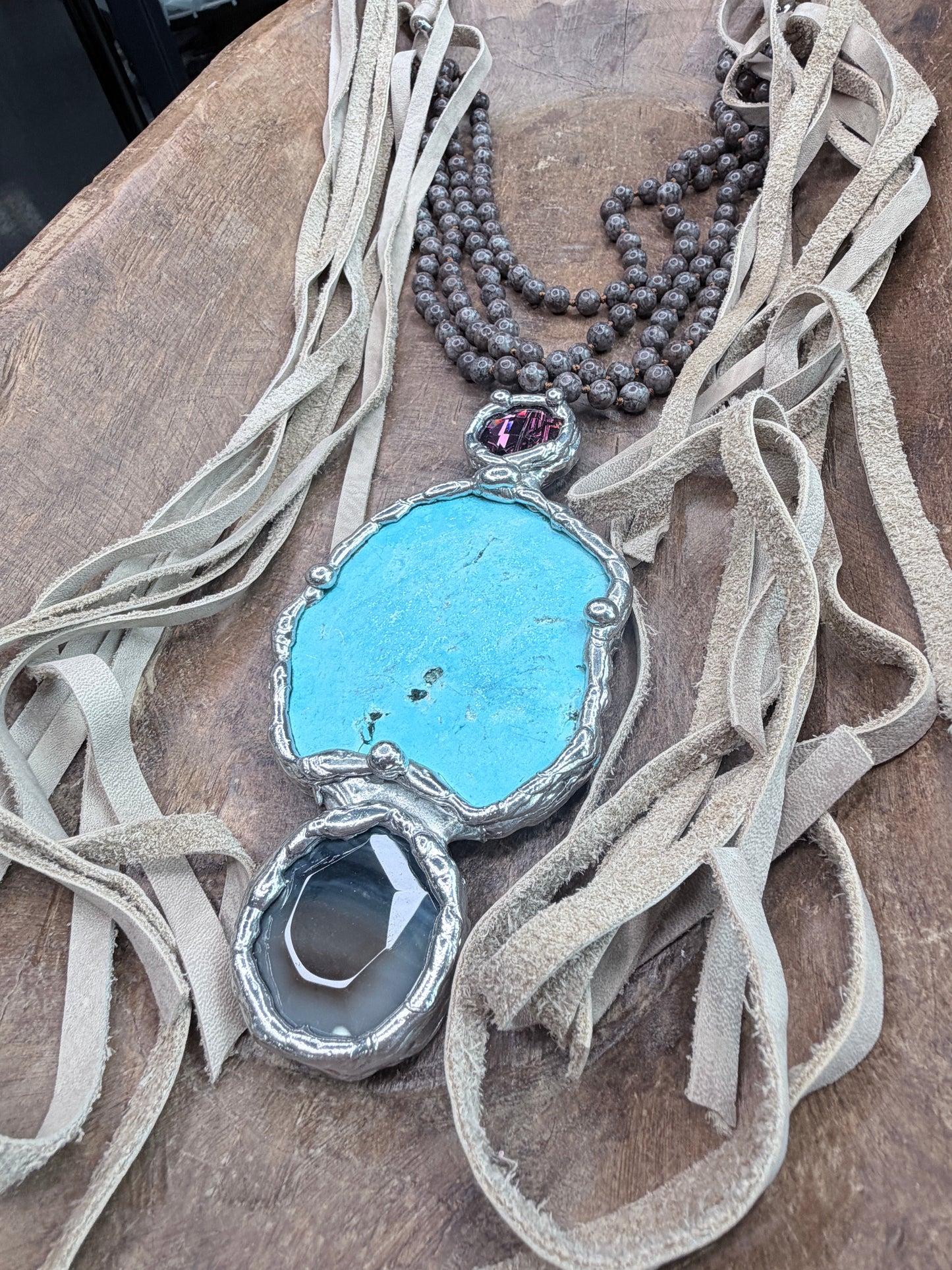 Soldered Blue Howlite and Agate Layered Necklace