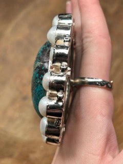 Large German Silver Turquoise and Pearl Ring