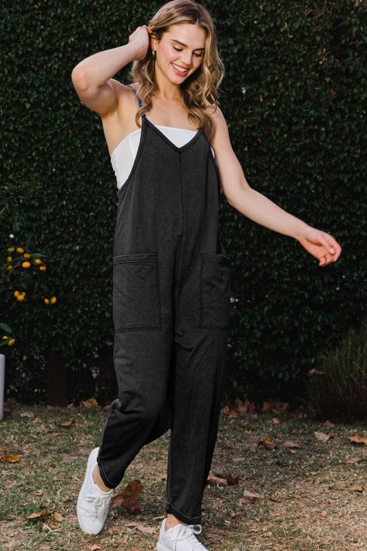 S-2x!!! Oddi- Oversized Solid Washed Knit Jumpsuit (Washed Black)