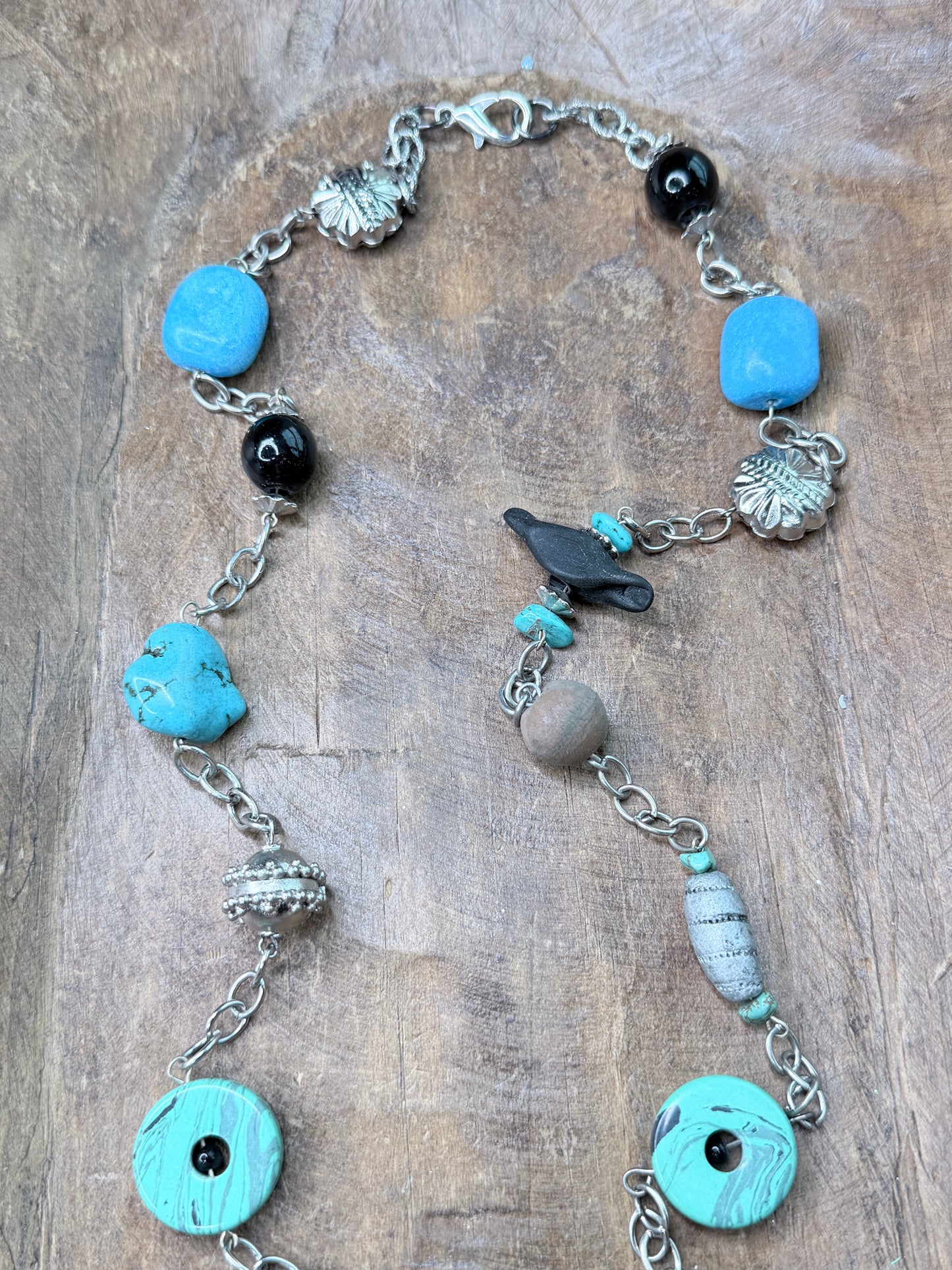 Lost & Found- Long Chunky Silver and Turquoise Necklace