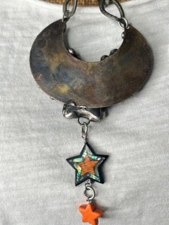 Art By Amy- Moon and Stars Necklace (Orange and Black)