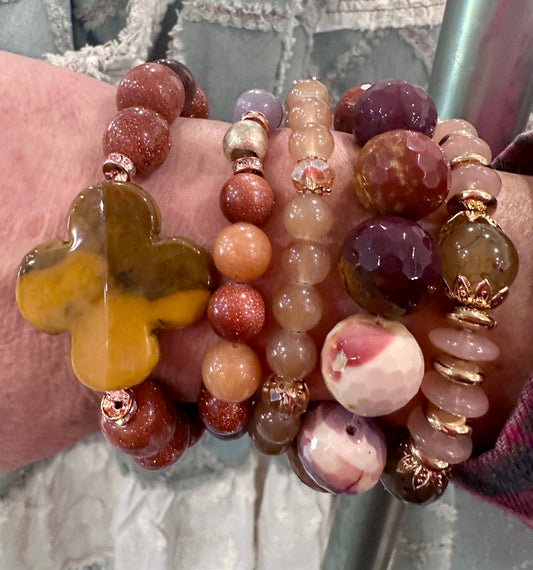 Goldstone Four Leaf Clover Bracelet Set A