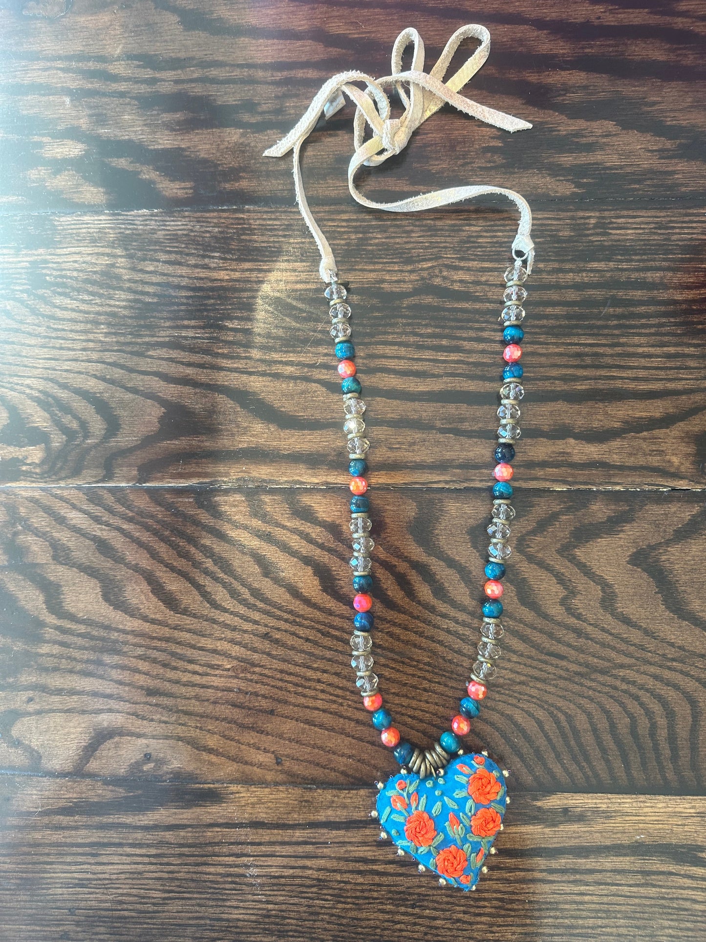 Rare Bird- Embroidered Heart Necklace