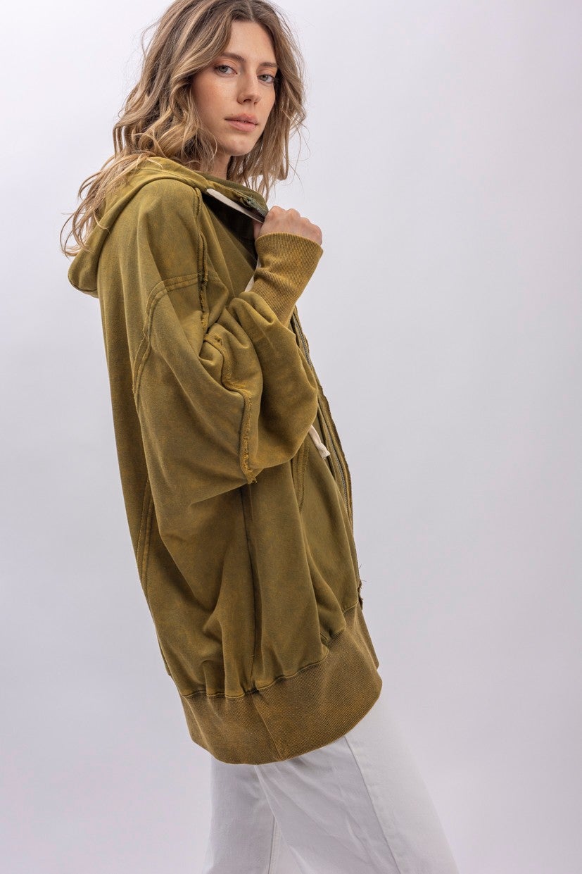BlueVelvet- Oversized Zip-Up Hoodie (Olive) *Final Sale*
