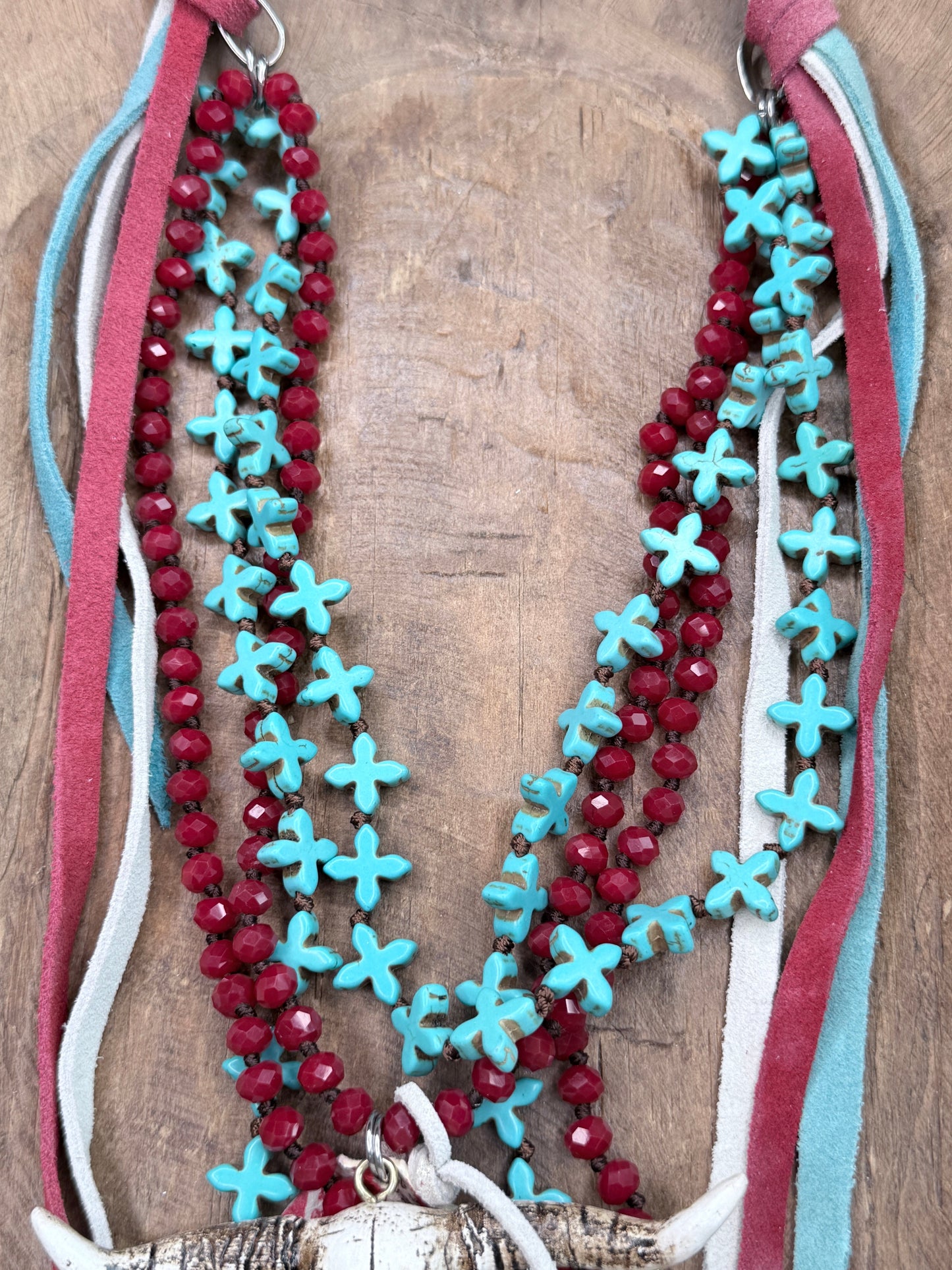 Red, White, and Blue Beaded Skull Necklace