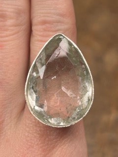 German Silver Teardrop Clear Quartz Ring