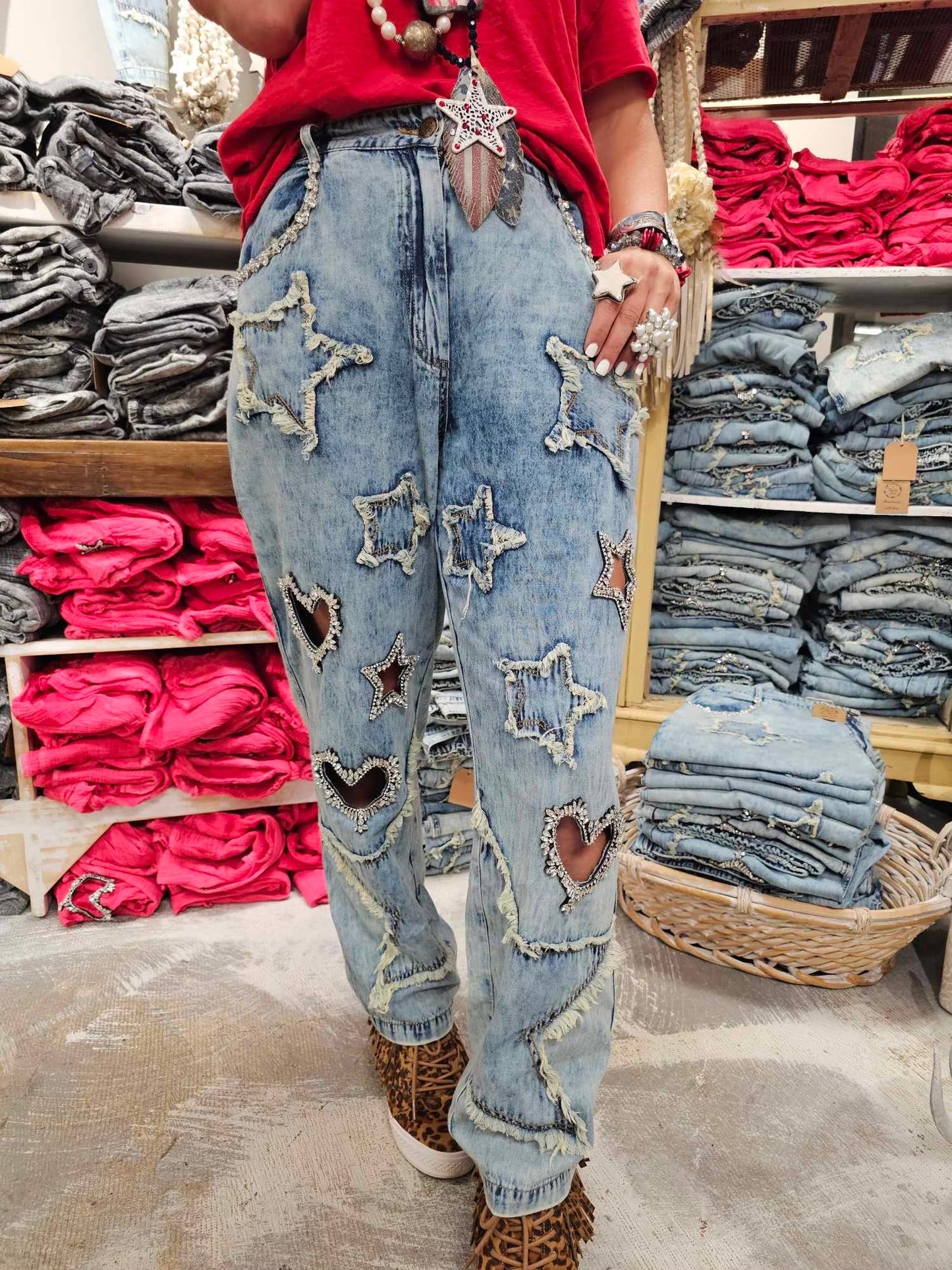 FINAL SALE!  Rare Bird Rhinestone Heart and Star Jeans