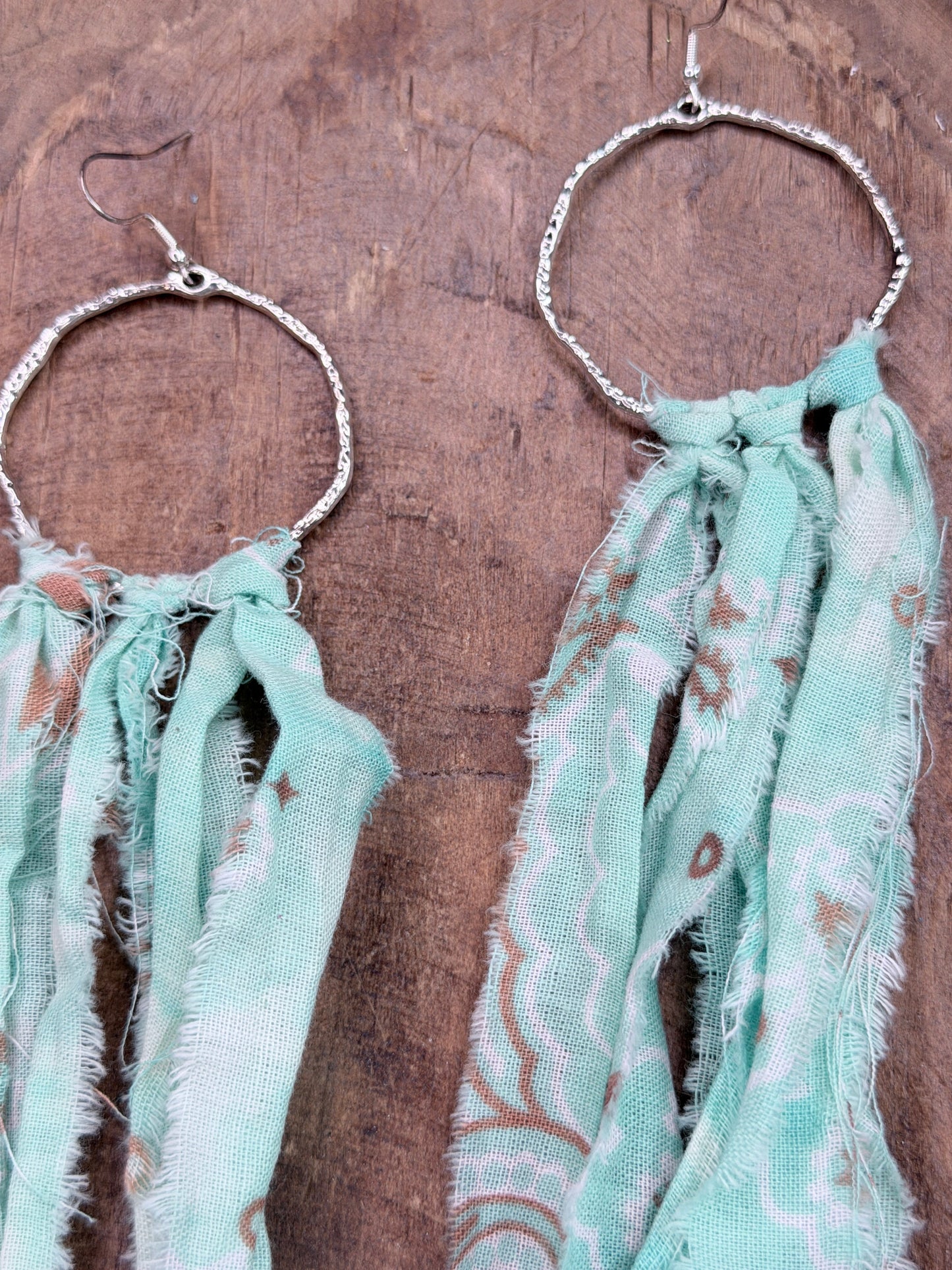 Fabric Fringe Earrings (Mint Paisley)