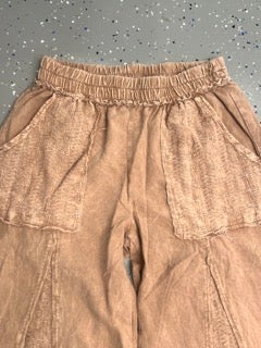 Mineral Wash Eyelet Flare Pants (Latte)