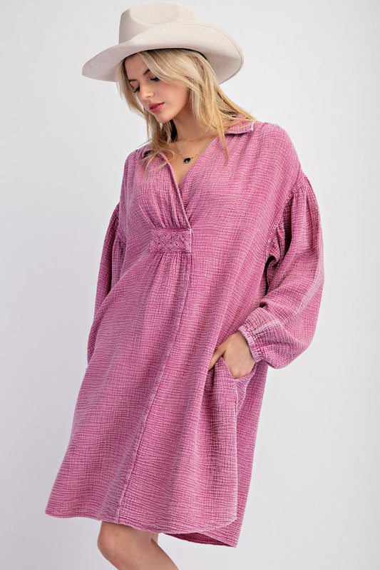 Easel- Cotton Gauze Oversized Shirt Dress (Orchid)