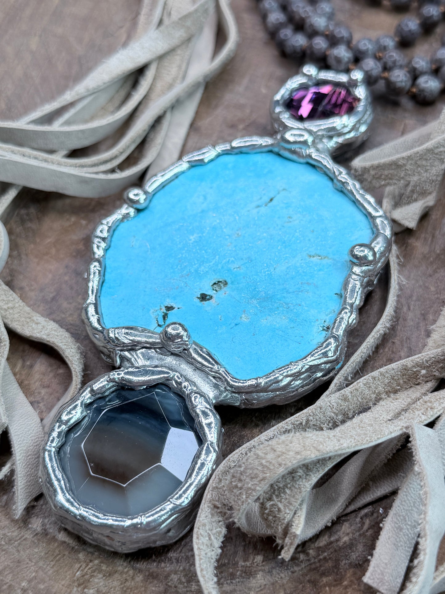 Soldered Blue Howlite and Agate Layered Necklace