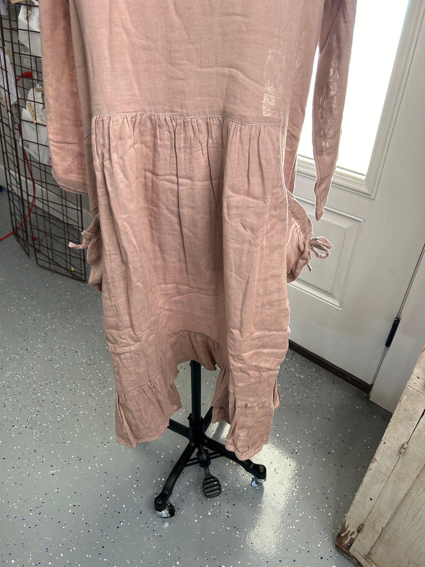 FINAL SALE Paper Lace- Vintage Dress with Bottom Ruffles (Pink)