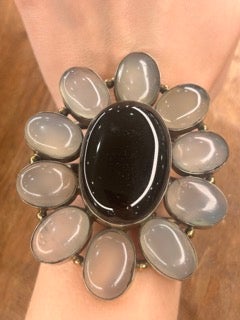 German Silver Clear Quartz and Onyx Cuff