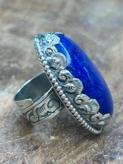Tibetan Silver Lapis Oval Ring A