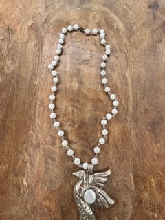 Tibetan Silver and Pearl Dove Necklace