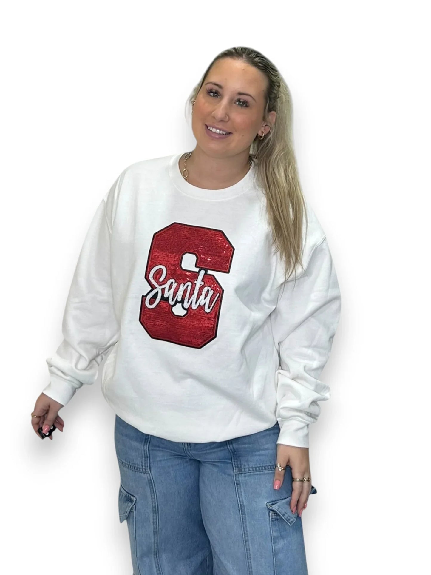 PREORDER Red and White Sequin Santa Sweatshirt *Final Sale*