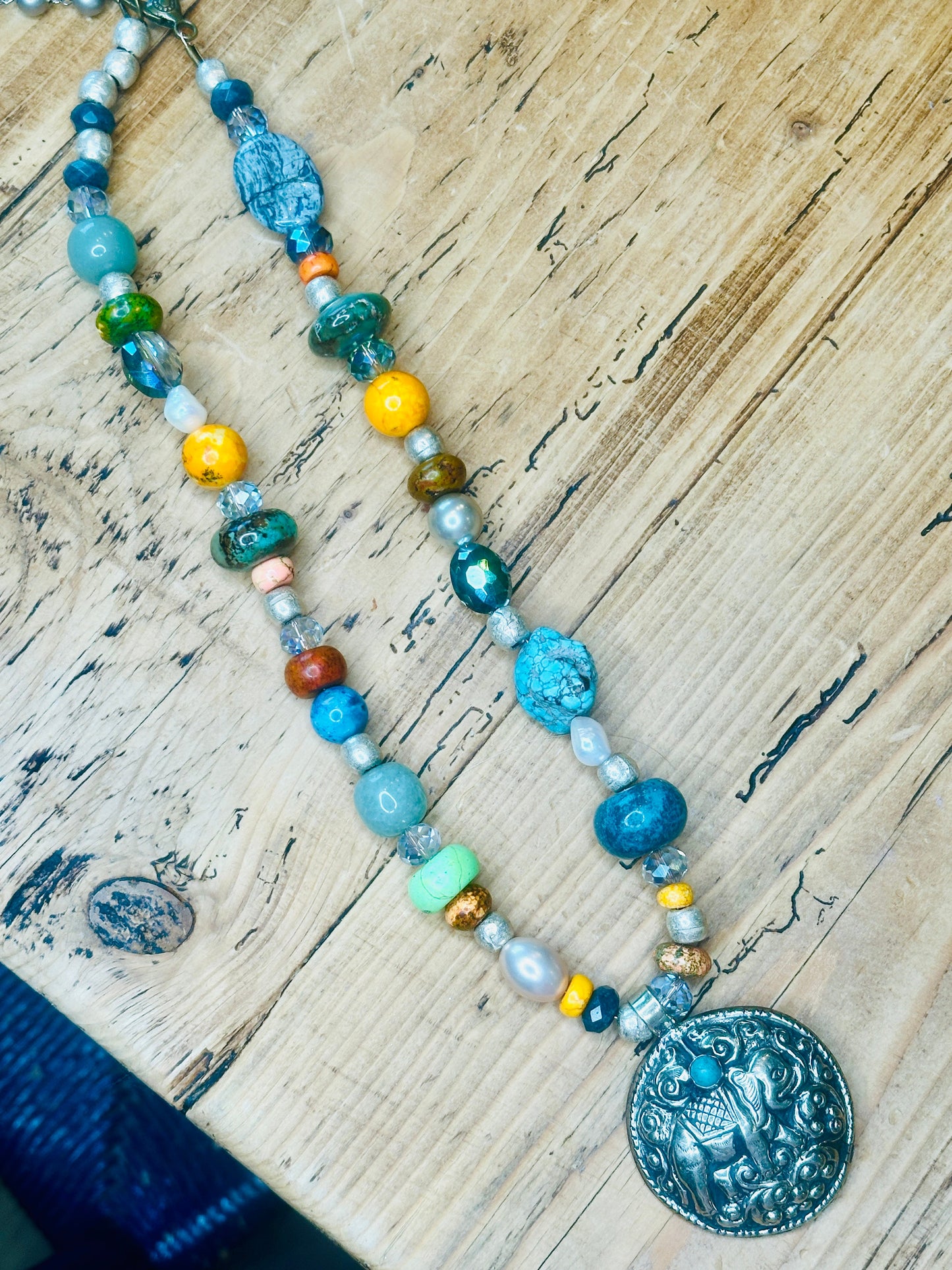 REVERSIBLE TIBETAN ELEPHANT NECKLACE SEMI PRECIOUS STONE NECKLACE -AN ERR ORIGINAL DESIGN