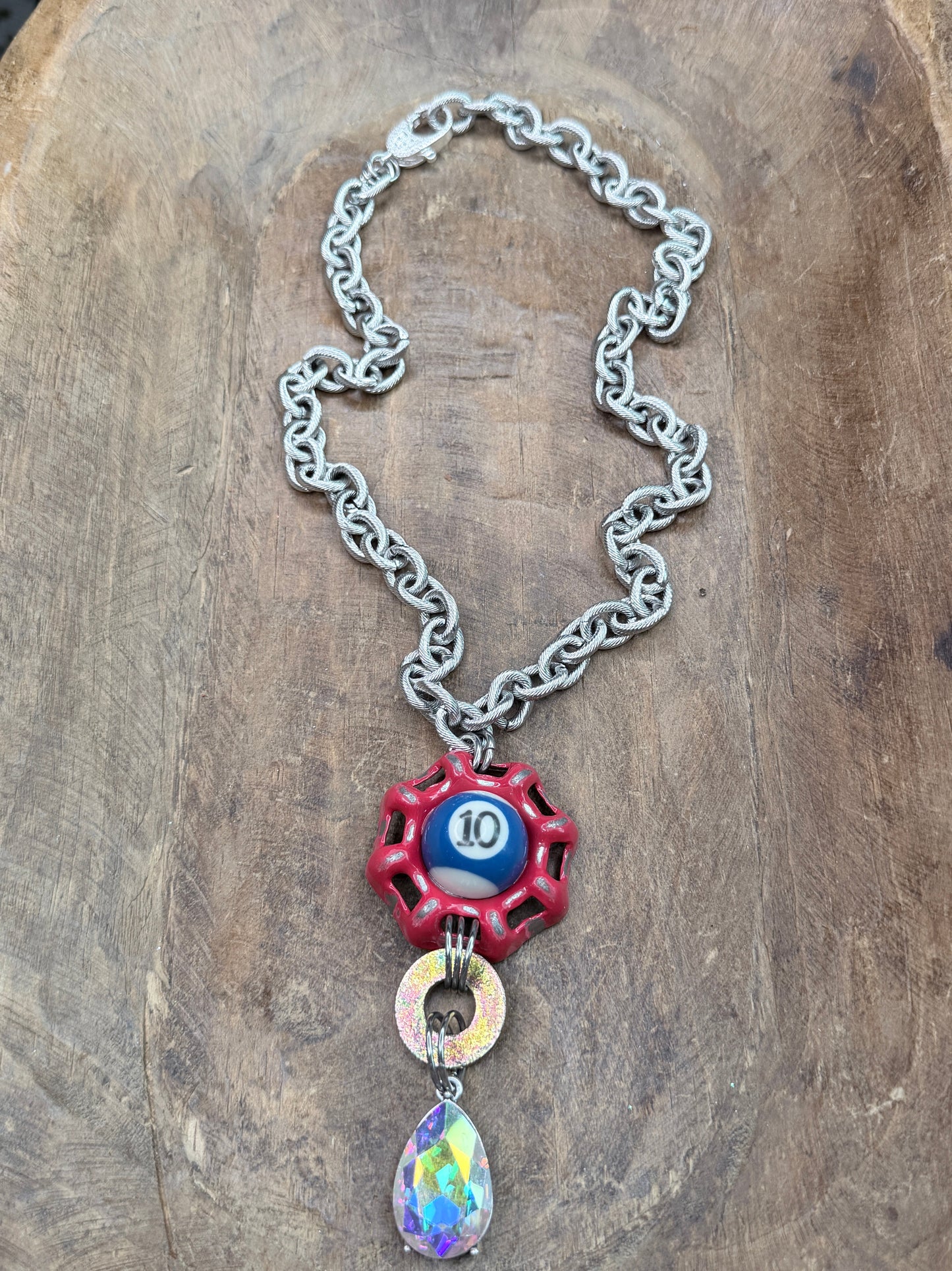 Vintage Metal Knob and Pool Ball Necklace